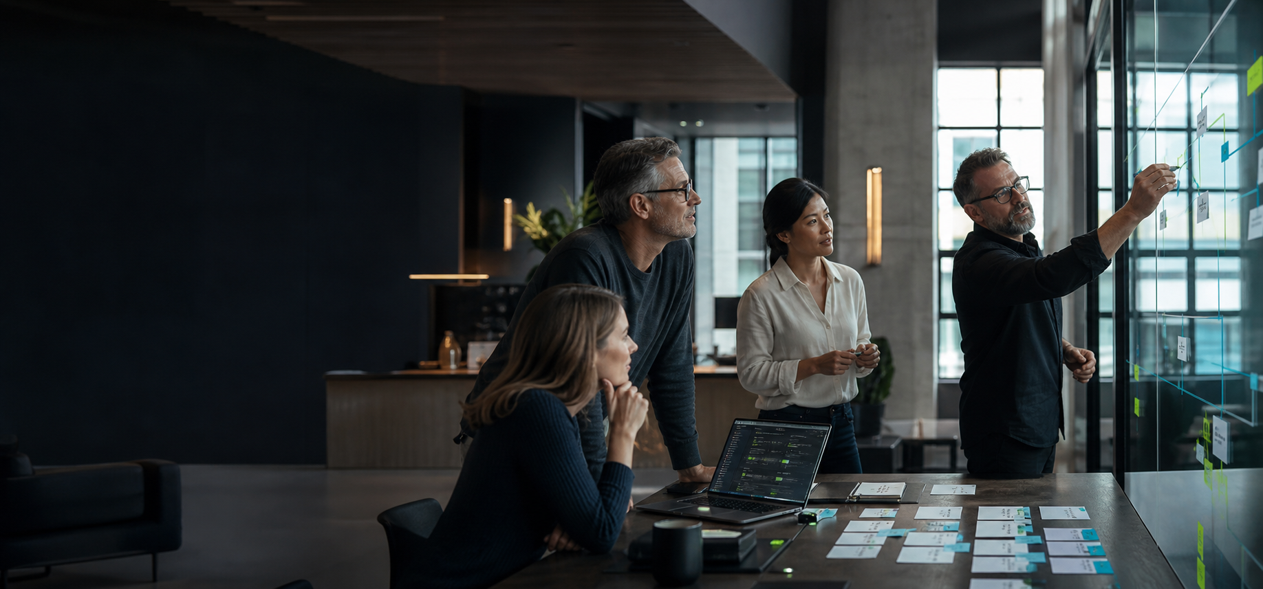 Team mapping a connected business workflow